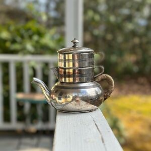 Unique Antique 4 Piece Apollo Silverplate Stackable Tea Set Teapot Sugar Creamer